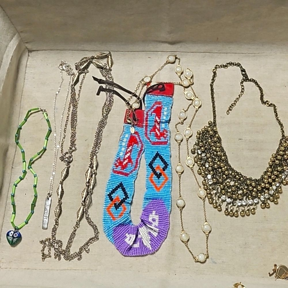 Vintage Boho Southwestern Beaded Statement Necklace Lot 6P OOAK